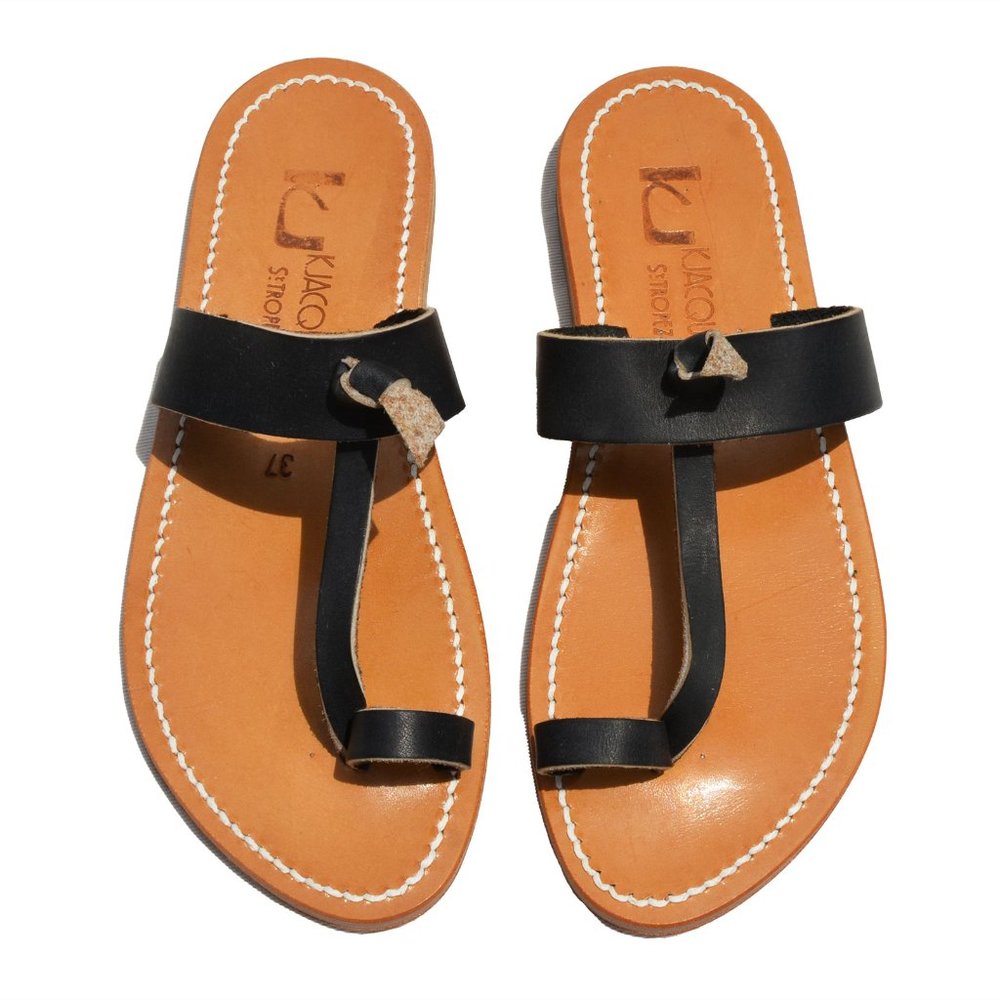 NEW K.JACQUES St.Tropez Women's Ganges Minimal Black Leather Sandal Slip-on 7 37